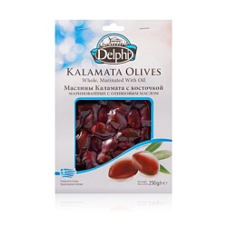 Маслины Каламата с косточкой маринованные с оливковковым маслом DELPHI 250г в/у